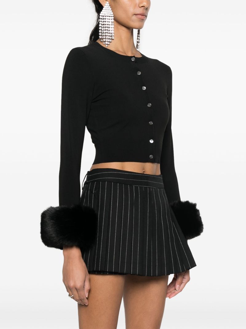 Black Faux-fur Cuff Cropped Cardigan