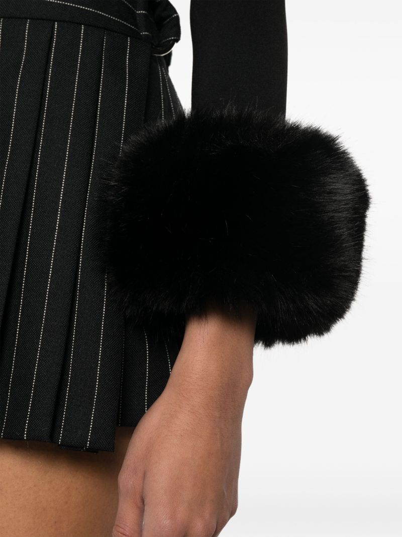 Black Faux-fur Cuff Cropped Cardigan
