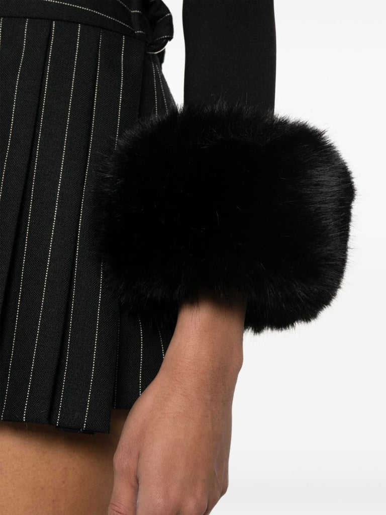 Black Faux-fur Cuff Cropped Cardigan