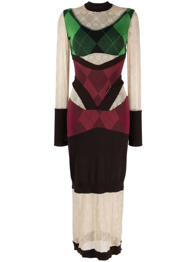 Neutral Regenerated Lozenge-knit Dress