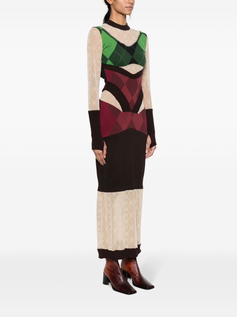 Neutral Regenerated Lozenge-knit Dress