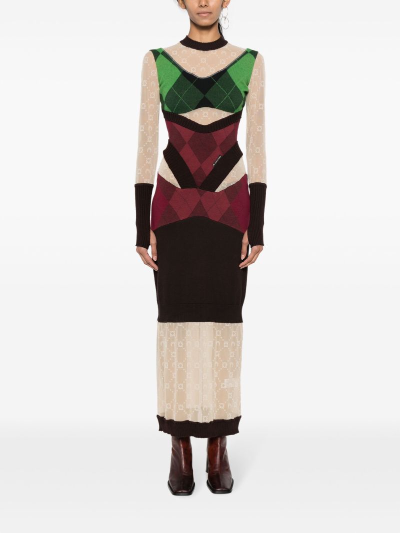 Neutral Regenerated Lozenge-knit Dress