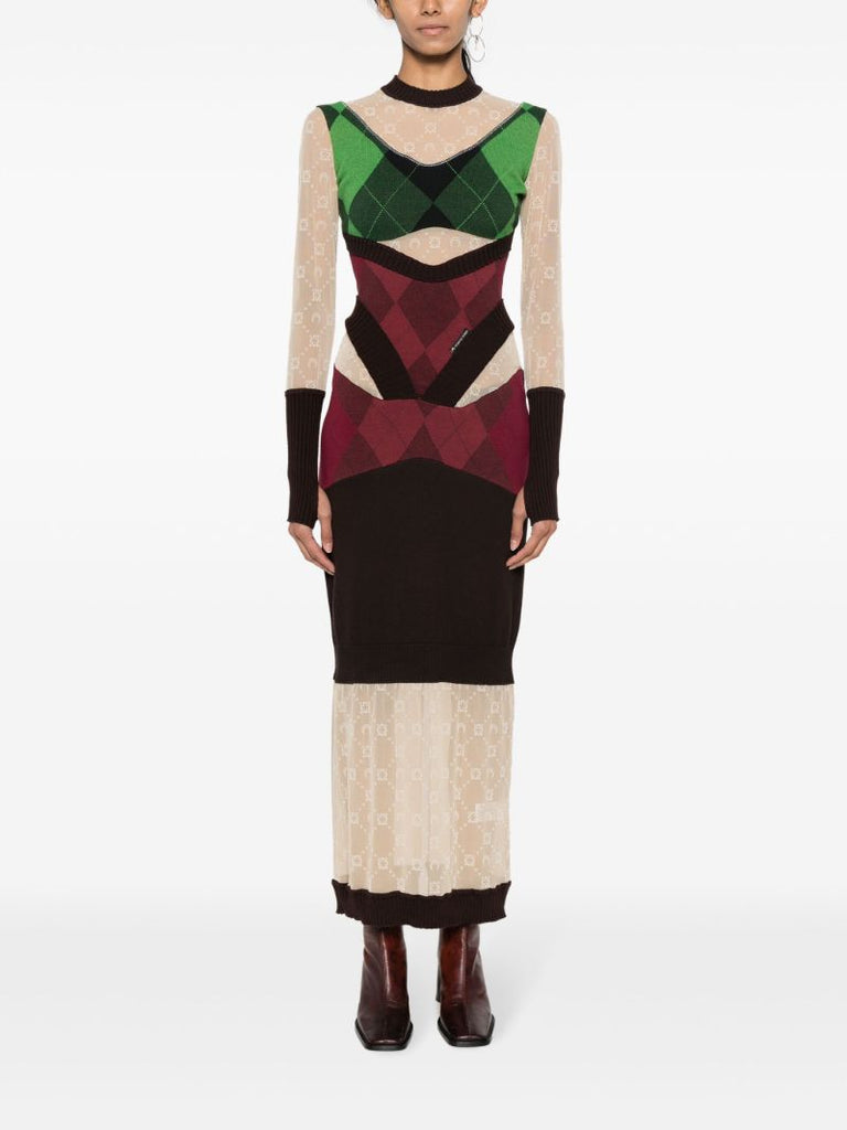Neutral Regenerated Lozenge-knit Dress