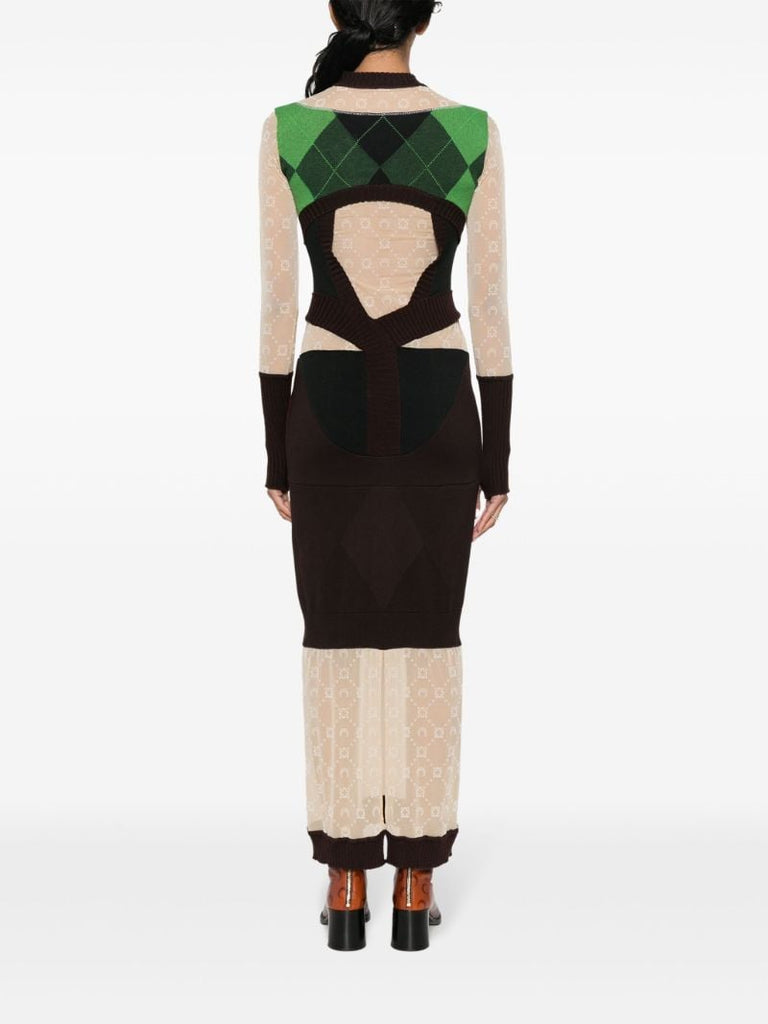 Neutral Regenerated Lozenge-knit Dress