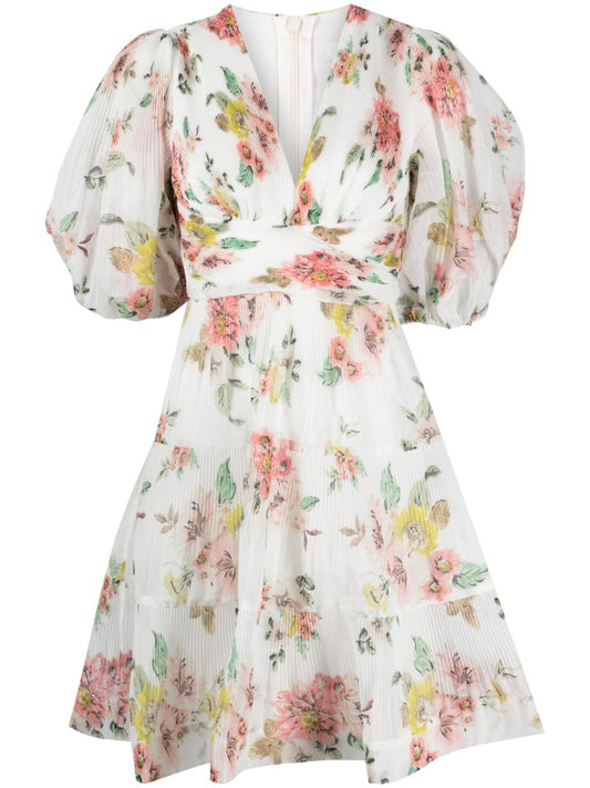 White Floral-print Mini Dress