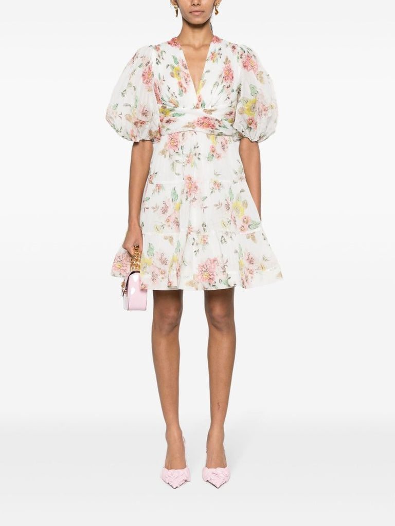 White Floral-print Mini Dress