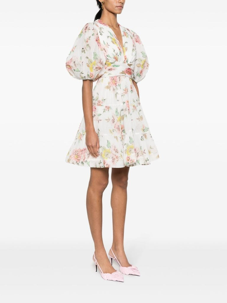 White Floral-print Mini Dress