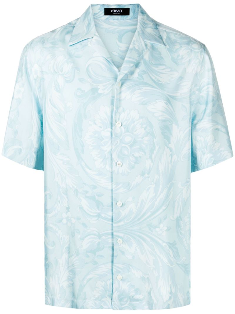 Blue Barocco-print Silk Shirt
