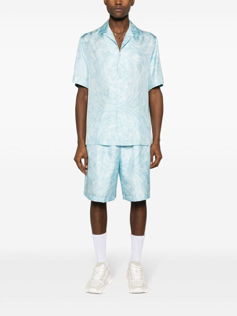 Blue Barocco-print Silk Shirt