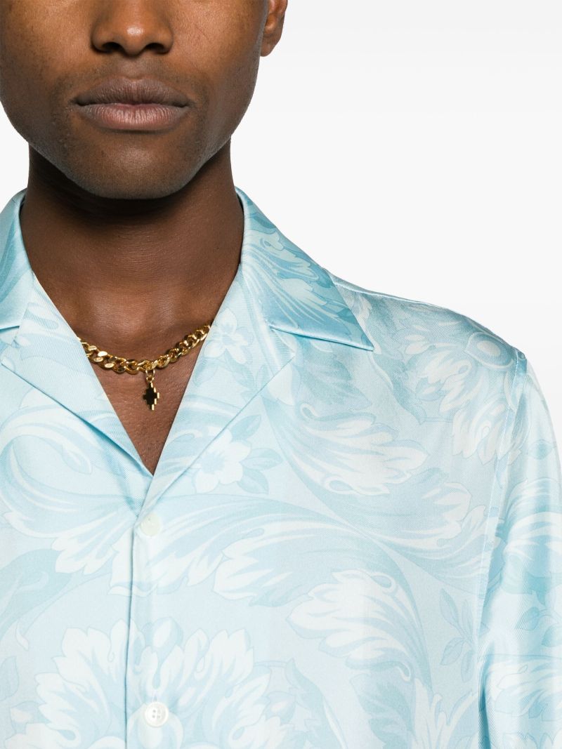 Blue Barocco-print Silk Shirt
