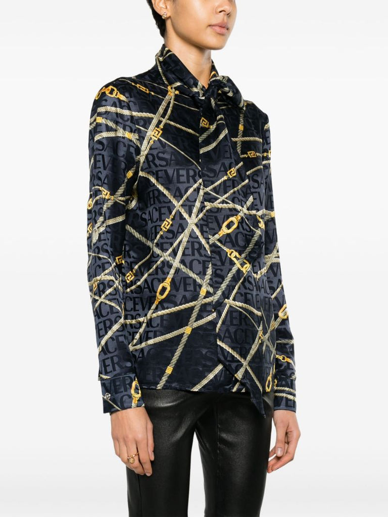 Blue Greca Nautical Scarf-tie Blouse