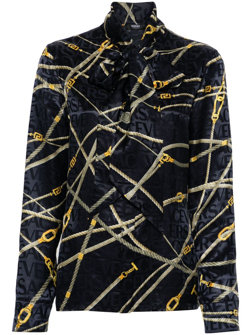 Blue Greca Nautical Scarf-tie Blouse