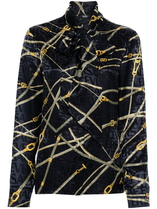 Blue Greca Nautical Scarf-tie Blouse