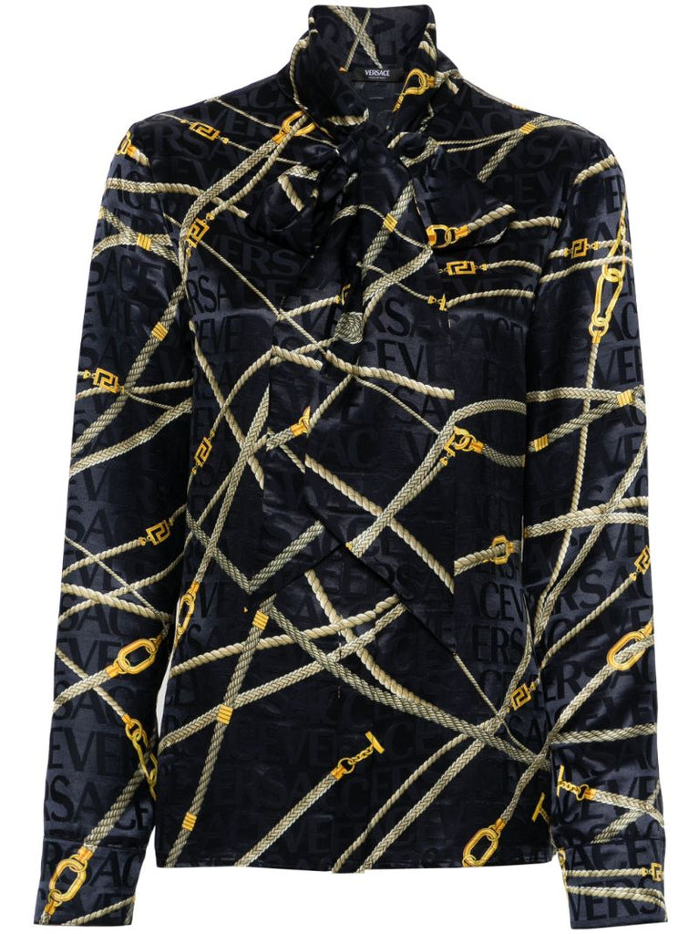 Blue Greca Nautical Scarf-tie Blouse