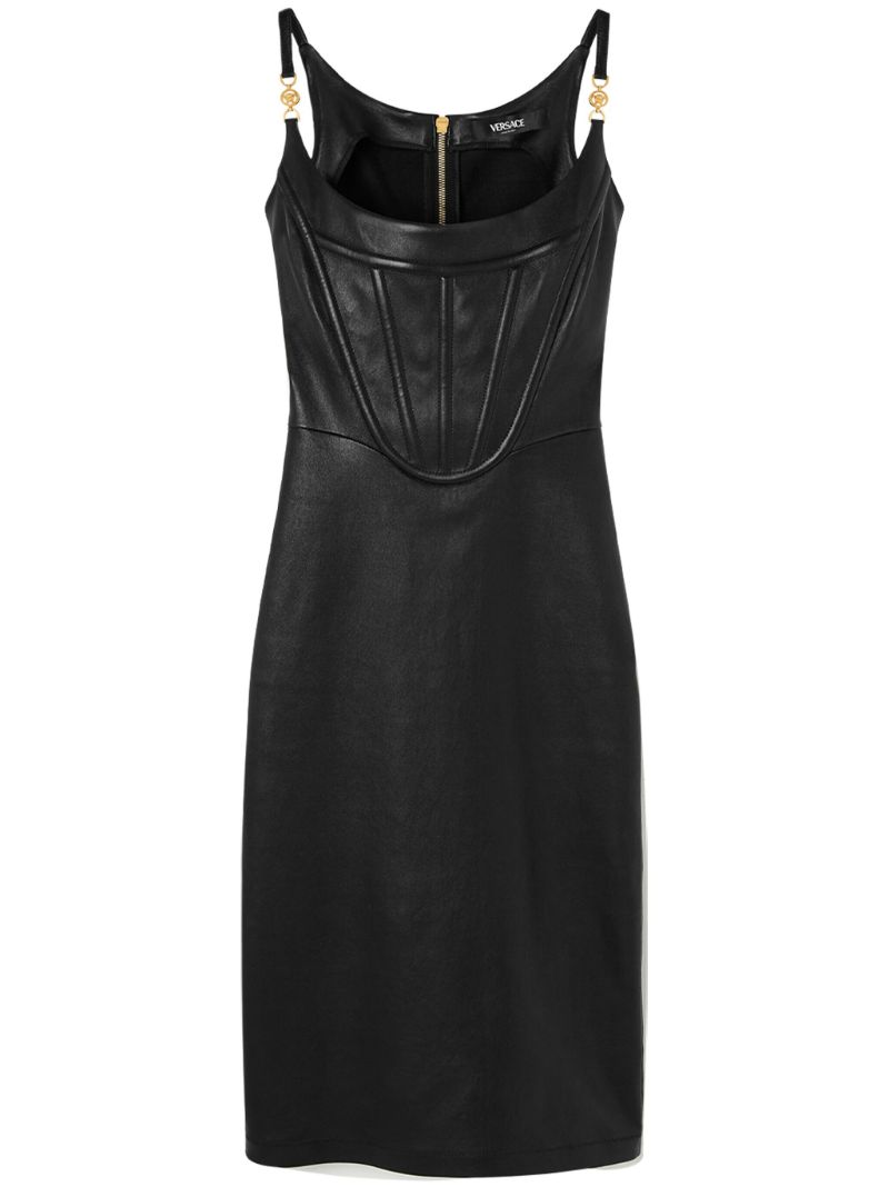 Black Corset-style Leather Midi Dress