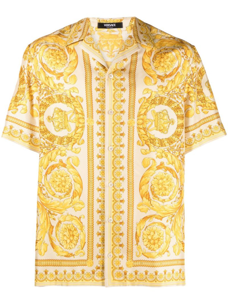 Yellow Barocco-print Silk Shirt