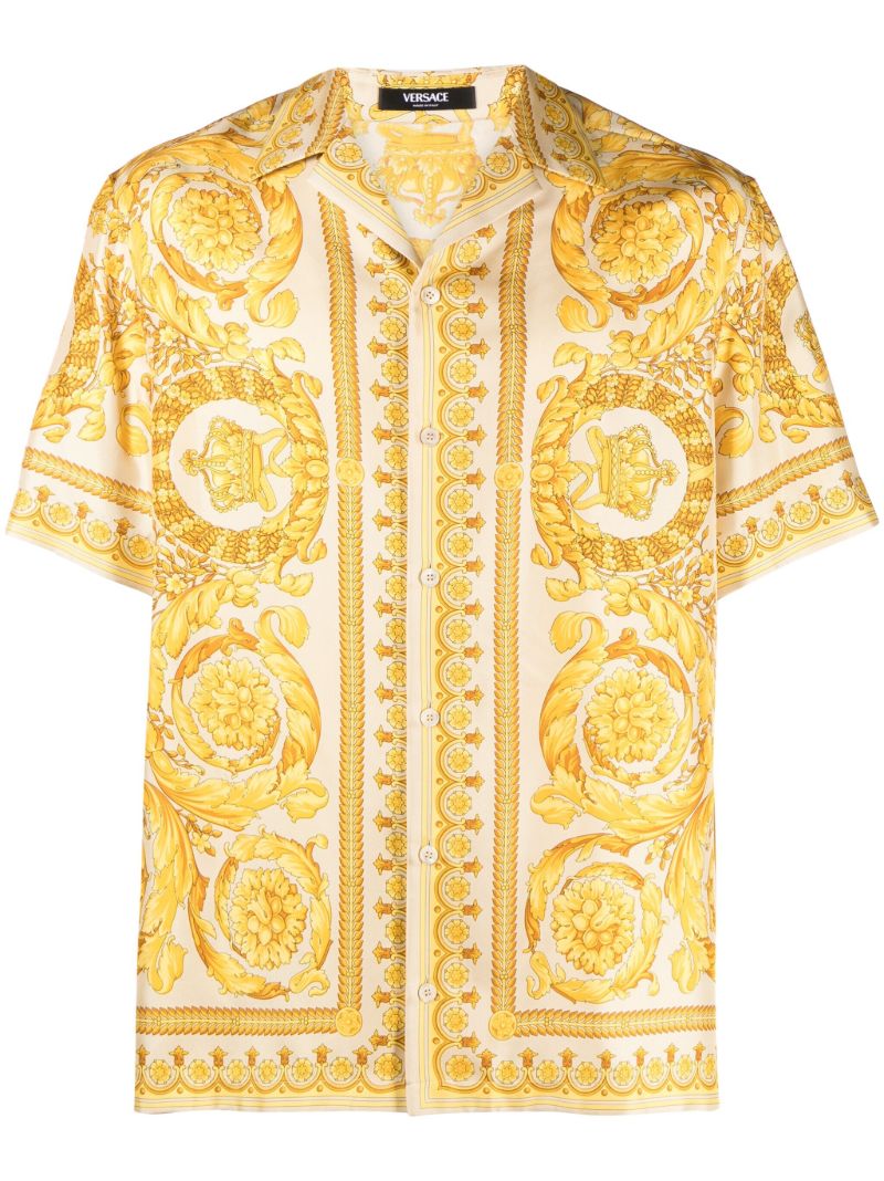 Yellow Barocco-print Silk Shirt