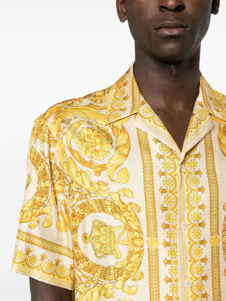 Yellow Barocco-print Silk Shirt