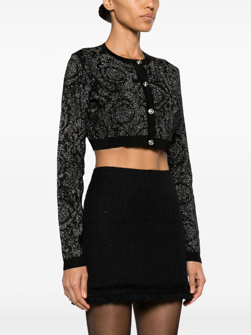 Black Barocco-pattern Cropped Cardigan
