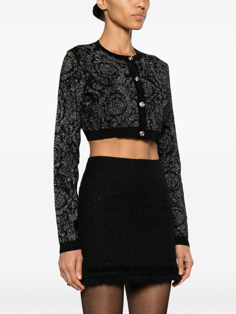 Black Barocco-pattern Cropped Cardigan