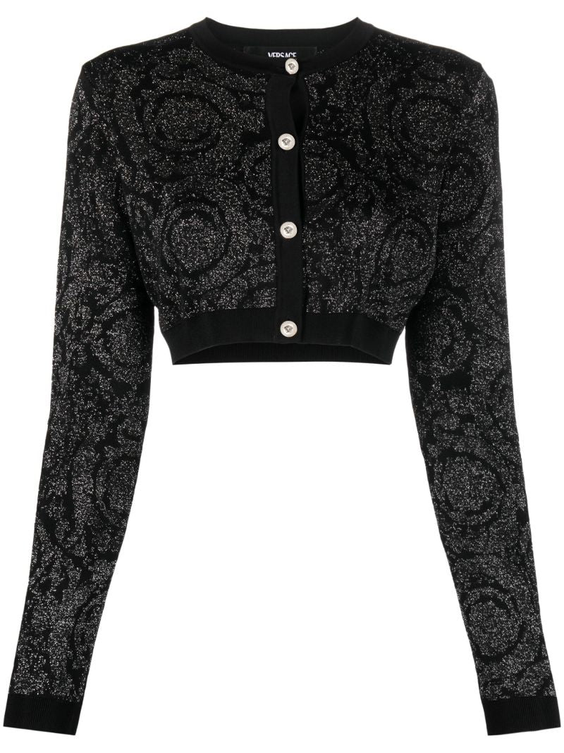 Black Barocco-pattern Cropped Cardigan
