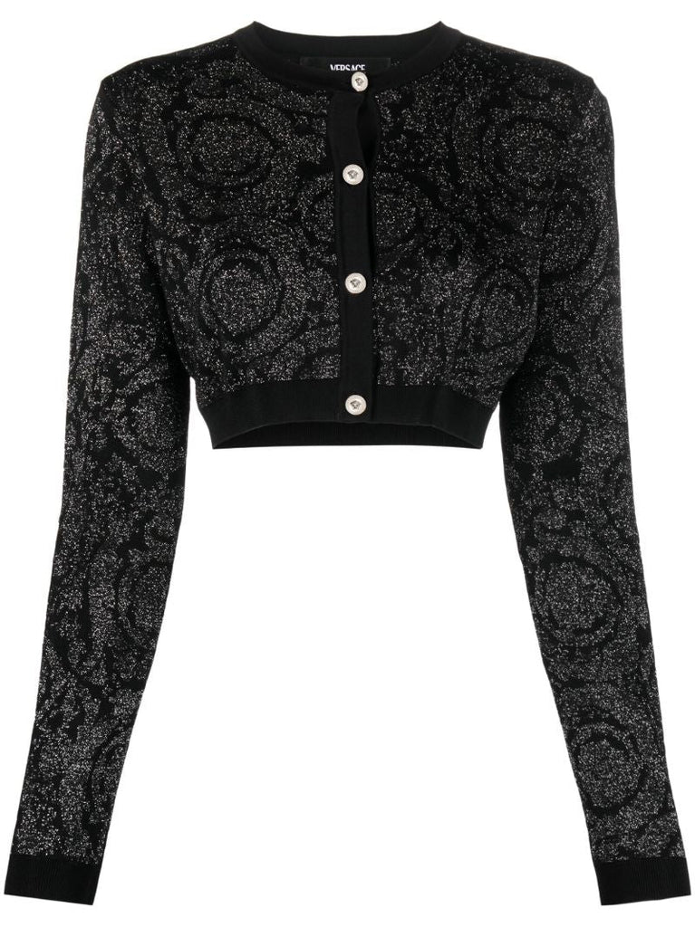 Black Barocco-pattern Cropped Cardigan