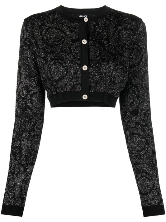 Black Barocco-pattern Cropped Cardigan