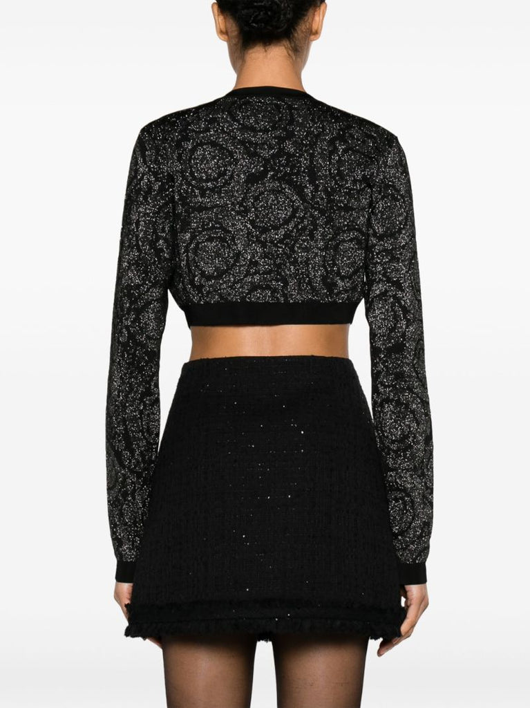 Black Barocco-pattern Cropped Cardigan