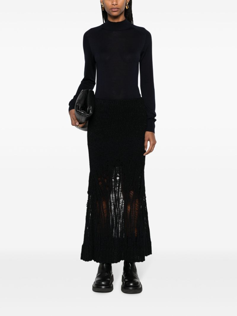 Black Knitted Flared Long Skirt