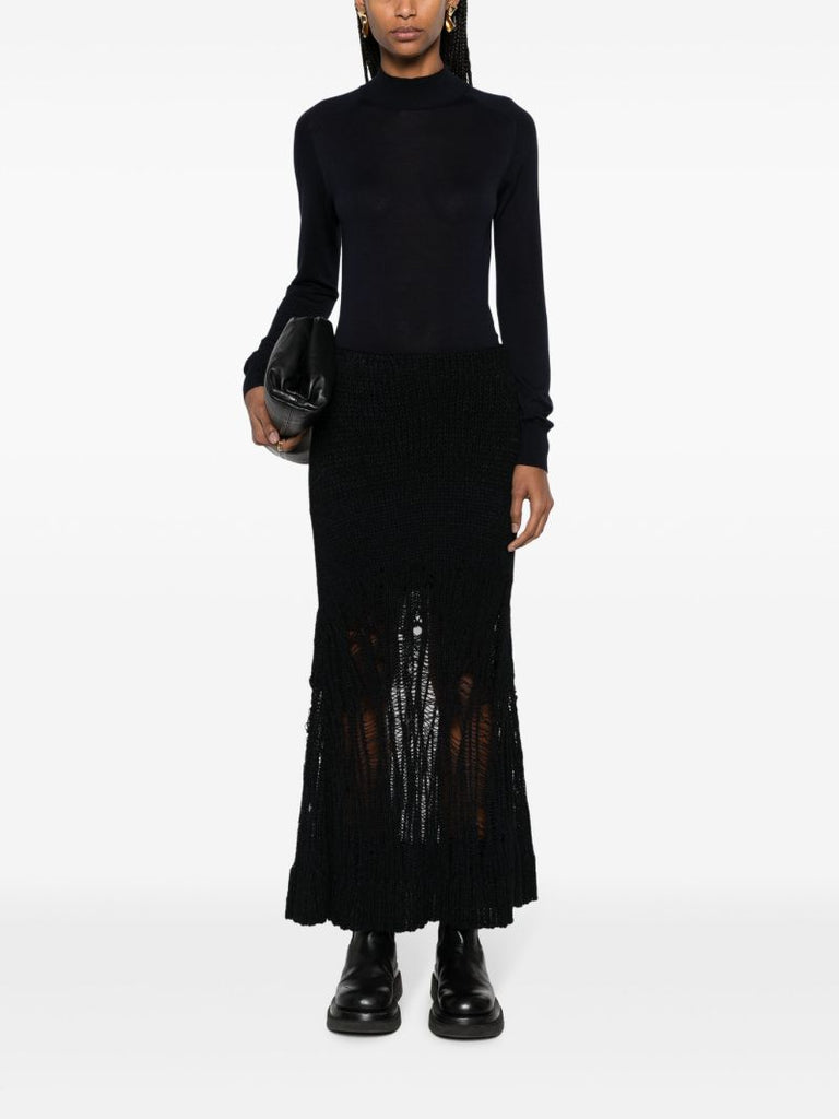 Black Knitted Flared Long Skirt