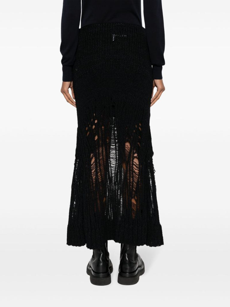 Black Knitted Flared Long Skirt