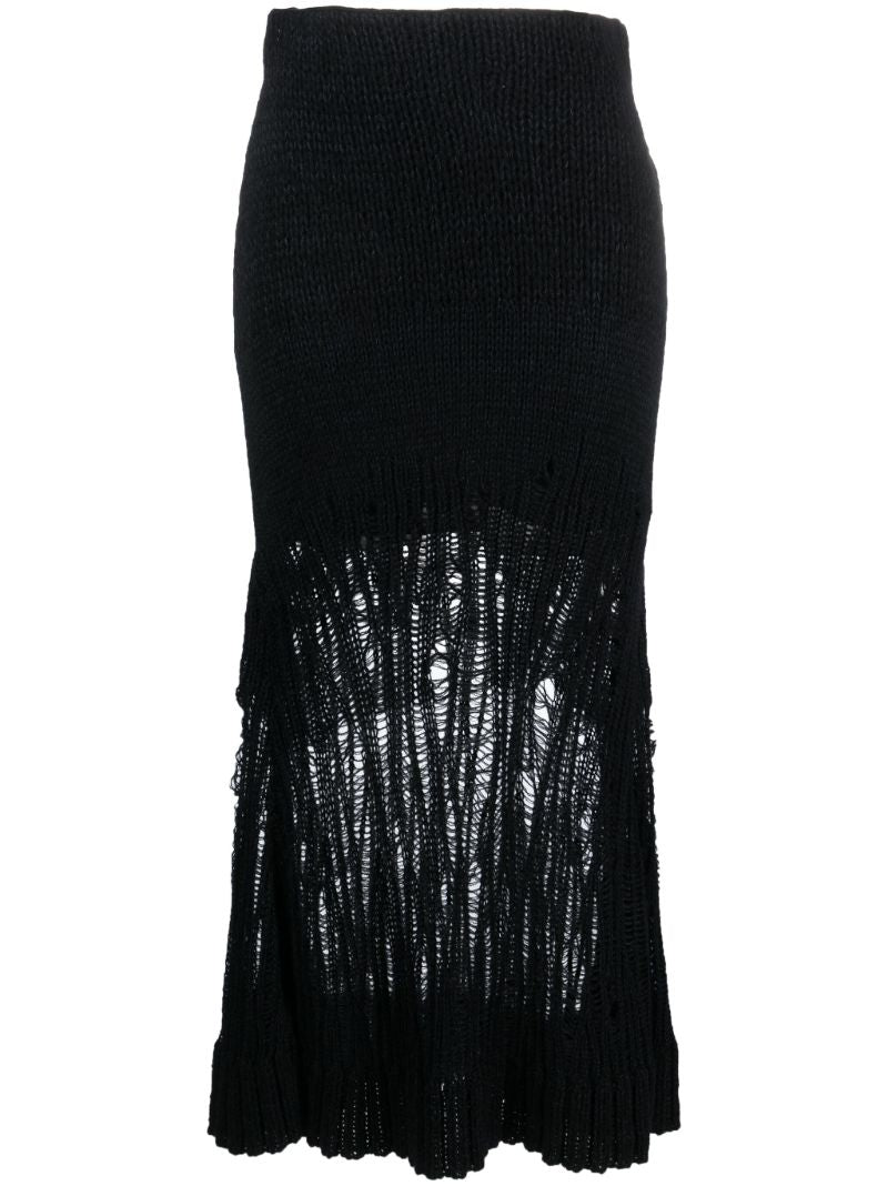 Black Knitted Flared Long Skirt