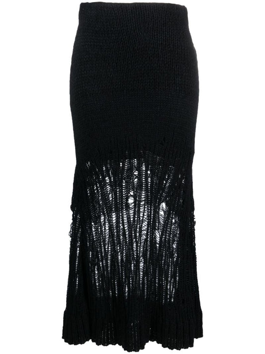 Black Knitted Flared Long Skirt