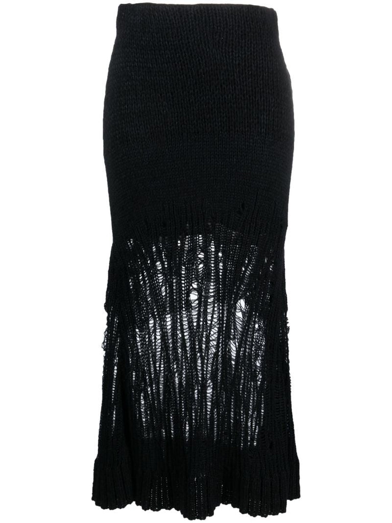 Black Knitted Flared Long Skirt