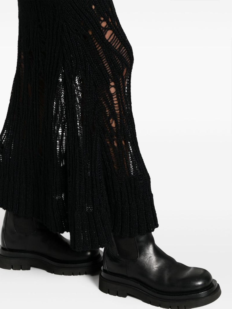 Black Knitted Flared Long Skirt