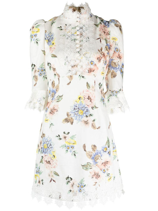 White Floral-print Mini Dress