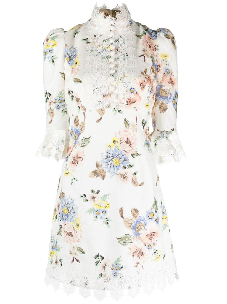 White Floral-print Mini Dress