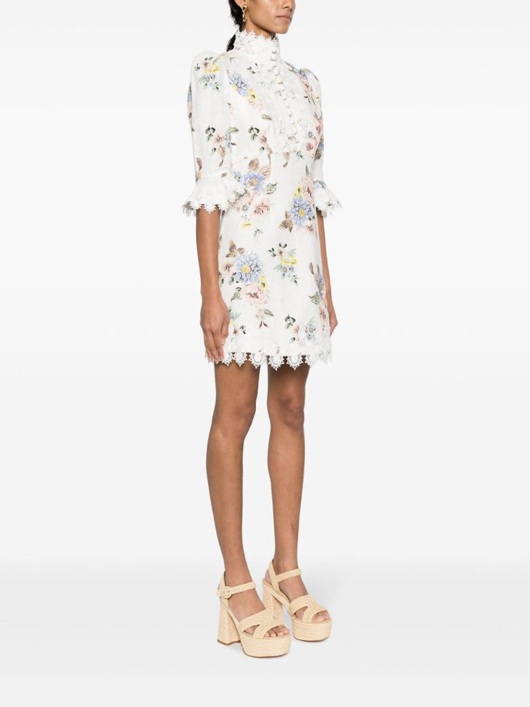 White Floral-print Mini Dress