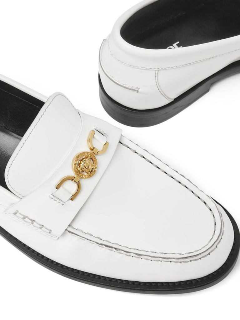 White Medusa Leather Loafers