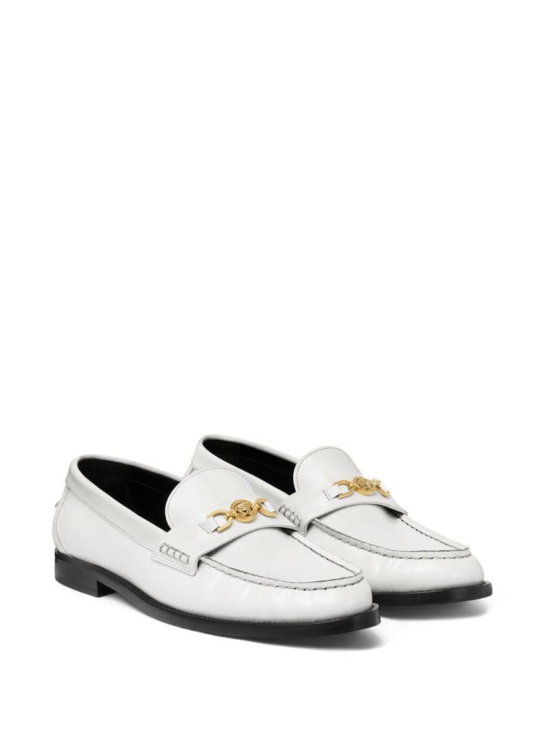 White Medusa Leather Loafers