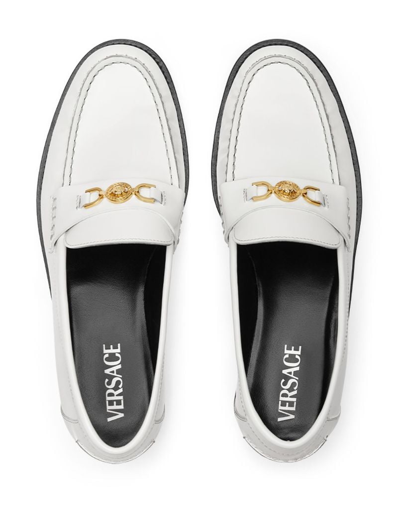 White Medusa Leather Loafers