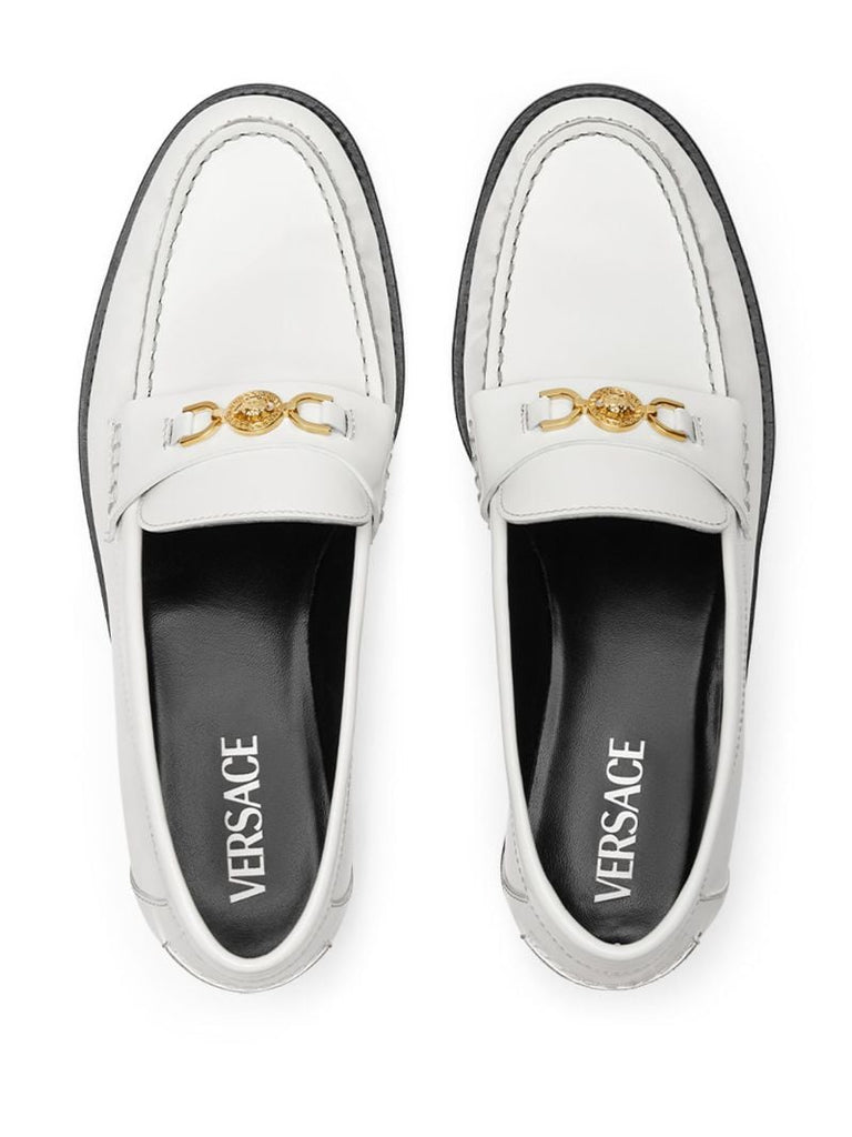 White Medusa Leather Loafers