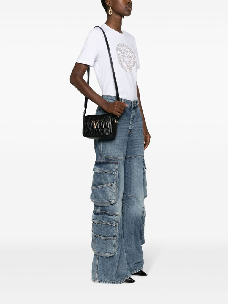 Black Virtus Leather Cross Body Bag