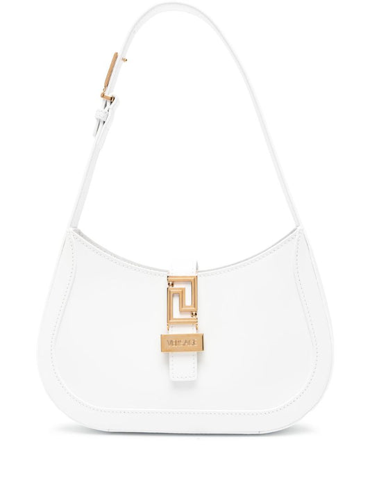 White Greca Goddess Leather Shoulder Bag