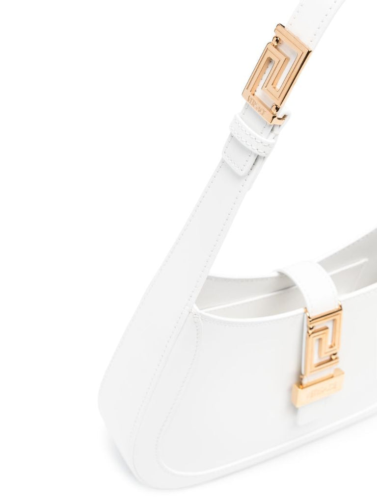 White Greca Goddess Leather Shoulder Bag