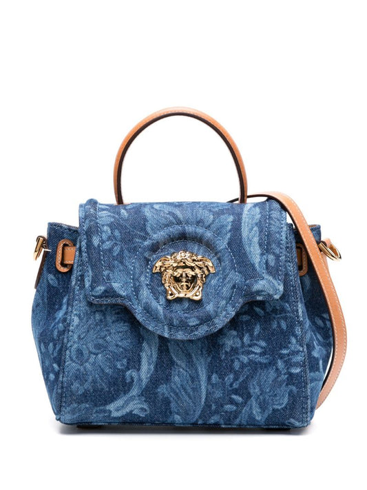 Blue La Medusa Small Barocco Denim Handbag