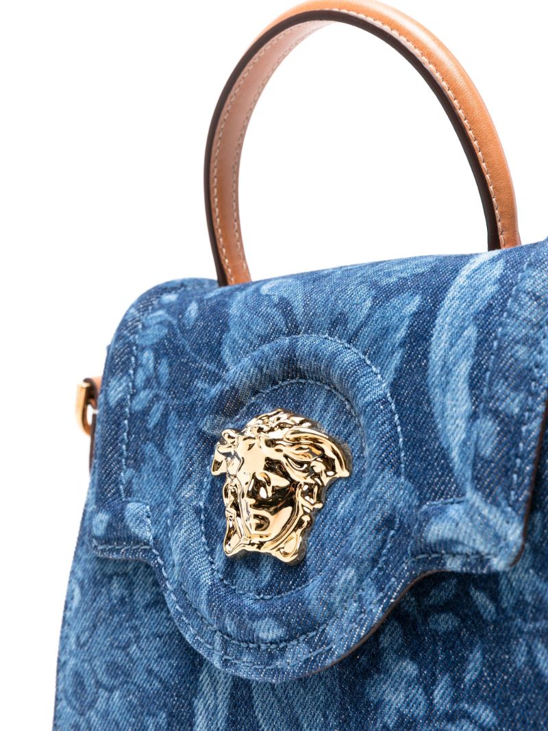Blue La Medusa Small Barocco Denim Handbag