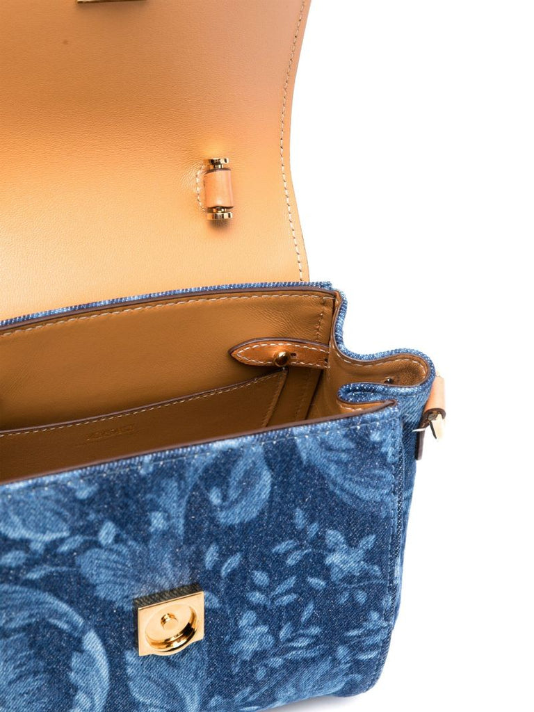 Blue La Medusa Small Barocco Denim Handbag