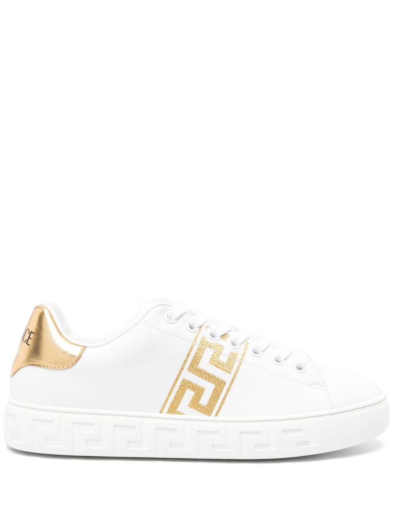 White Greca Embroidered Leather Sneakers