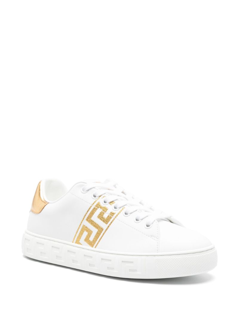 White Greca Embroidered Leather Sneakers